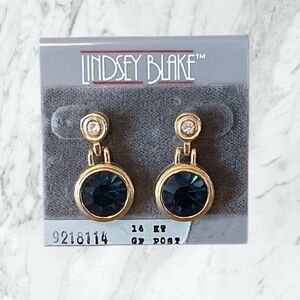 Vintage Lindsey Blake Elegant Gold and Sapphire Earrings
